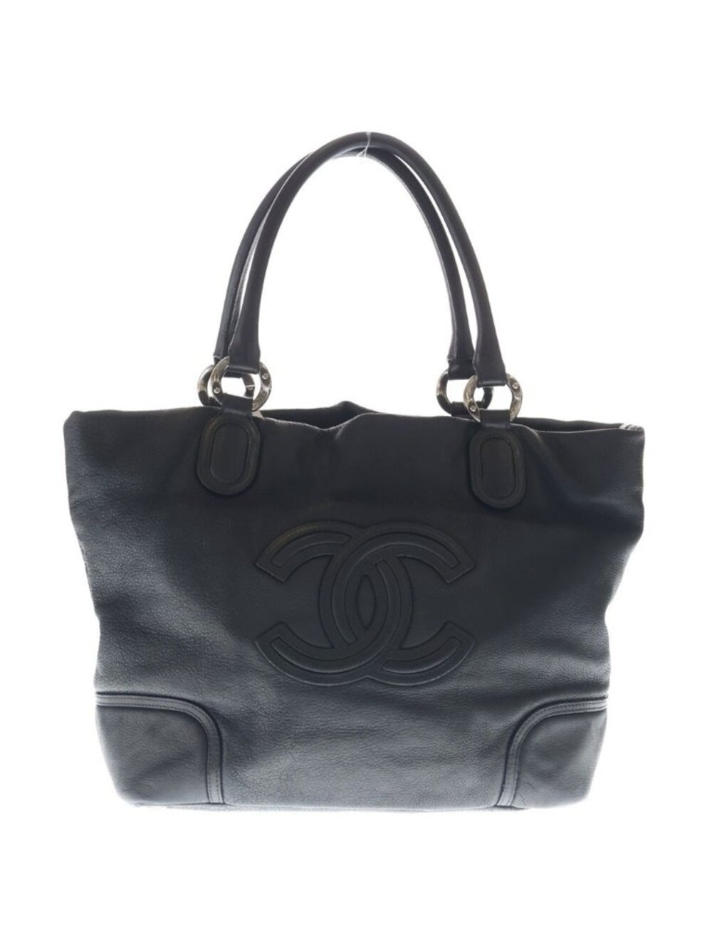 Chanel Jumbo CC Logo Tote Black Leather Silver